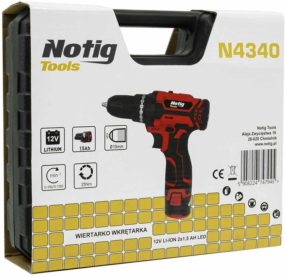 12 V suktuvas-gręžtuvas NOTIG TOOLS 2x1,5Ah Li-ion