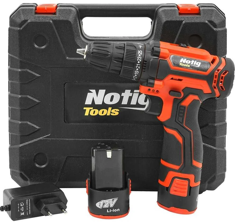 12 V suktuvas-gręžtuvas NOTIG TOOLS 2x1,5Ah Li-ion