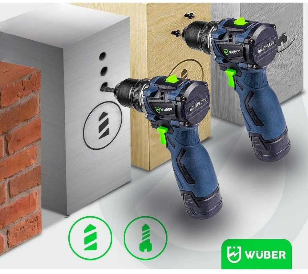 16,8 V suktuvas-gręžtuvas WUBER su 2x1,5Ah Li-ion baterijom