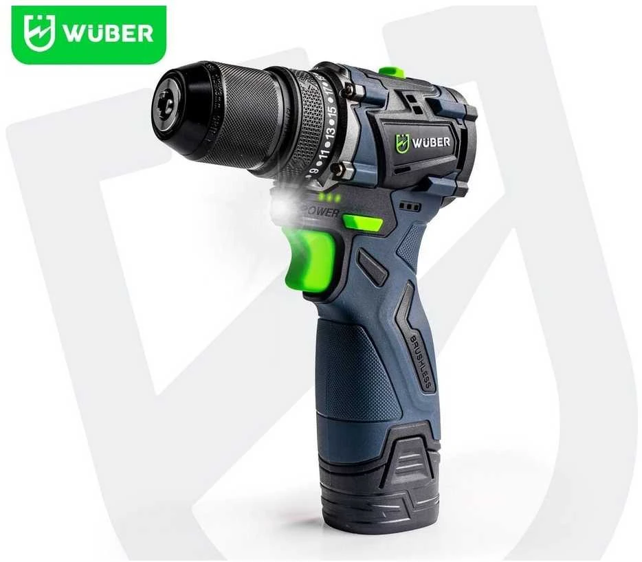 16,8 V suktuvas-gręžtuvas WUBER su 2x1,5Ah Li-ion baterijom