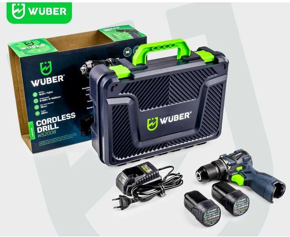 16,8 V suktuvas-gręžtuvas WUBER su 2x1,5Ah Li-ion baterijom