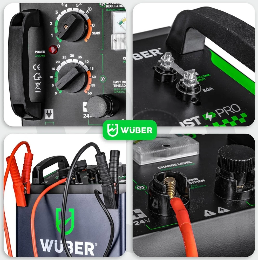 Akumuliatoriaus įkroviklis su paleidimo funkcija Wuber W14013, 12/24 V, 63A, 400/850 A