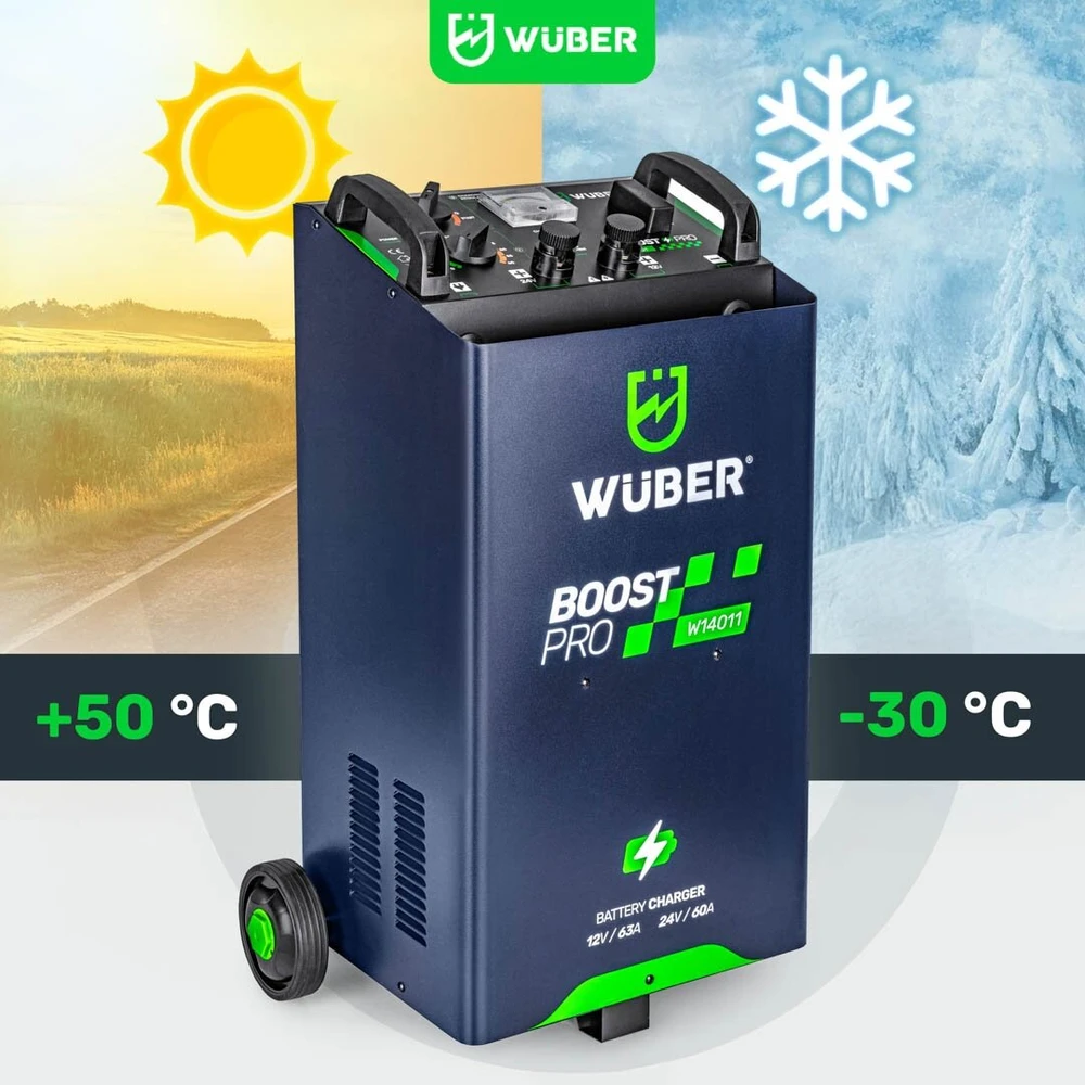 Akumuliatoriaus įkroviklis su paleidimo funkcija Wuber W14011, 12/24 V, 63A, 400/700 A