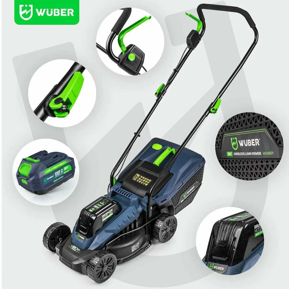 Akumuliatorinė vejapjovė Wuber W04801, 32 cm; 20 V; su akumuliatoriumi ir įkrovikliu