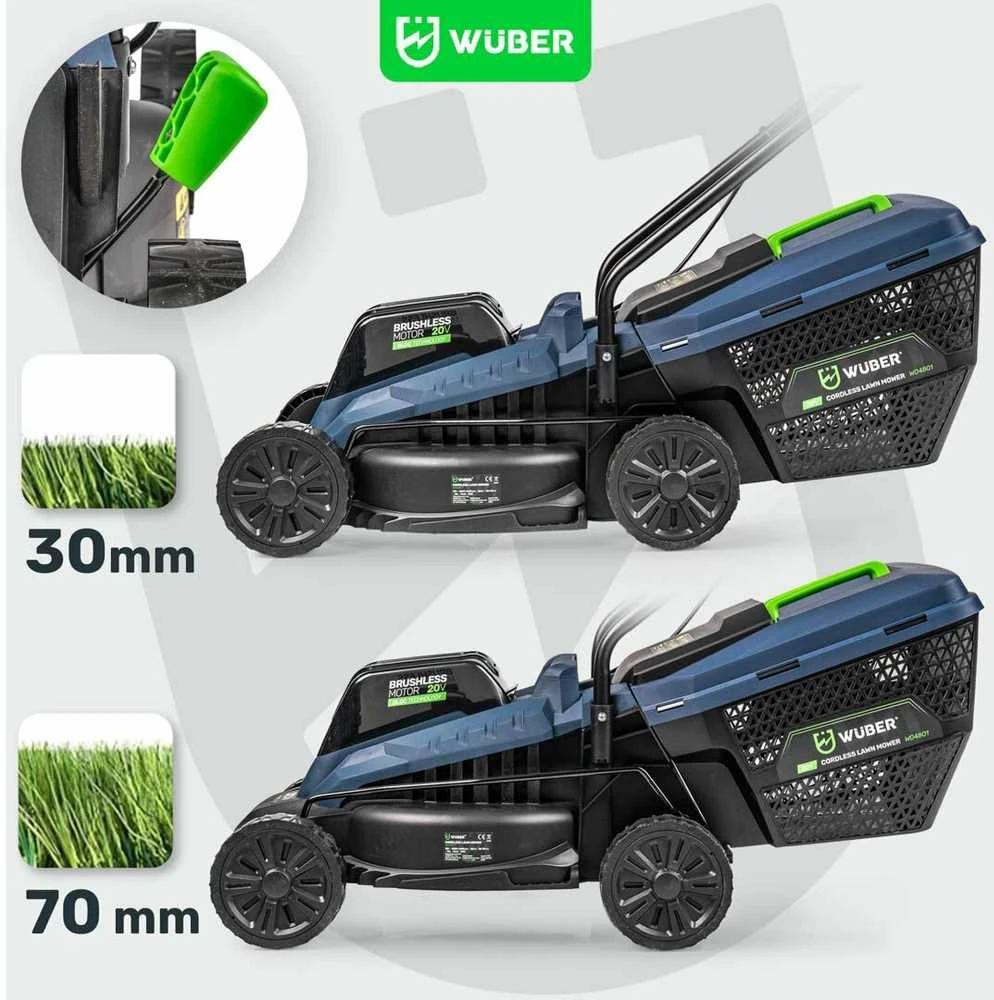 Akumuliatorinė vejapjovė Wuber W04801, 32 cm; 20 V; su akumuliatoriumi ir įkrovikliu