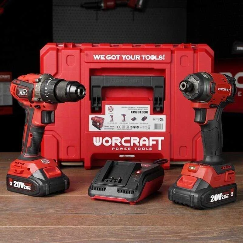 Akumuliatorinio suktuvo ir smūginio suktuvo rinkinys Worcraft 20V LI-ION (XCUBE dėžė)