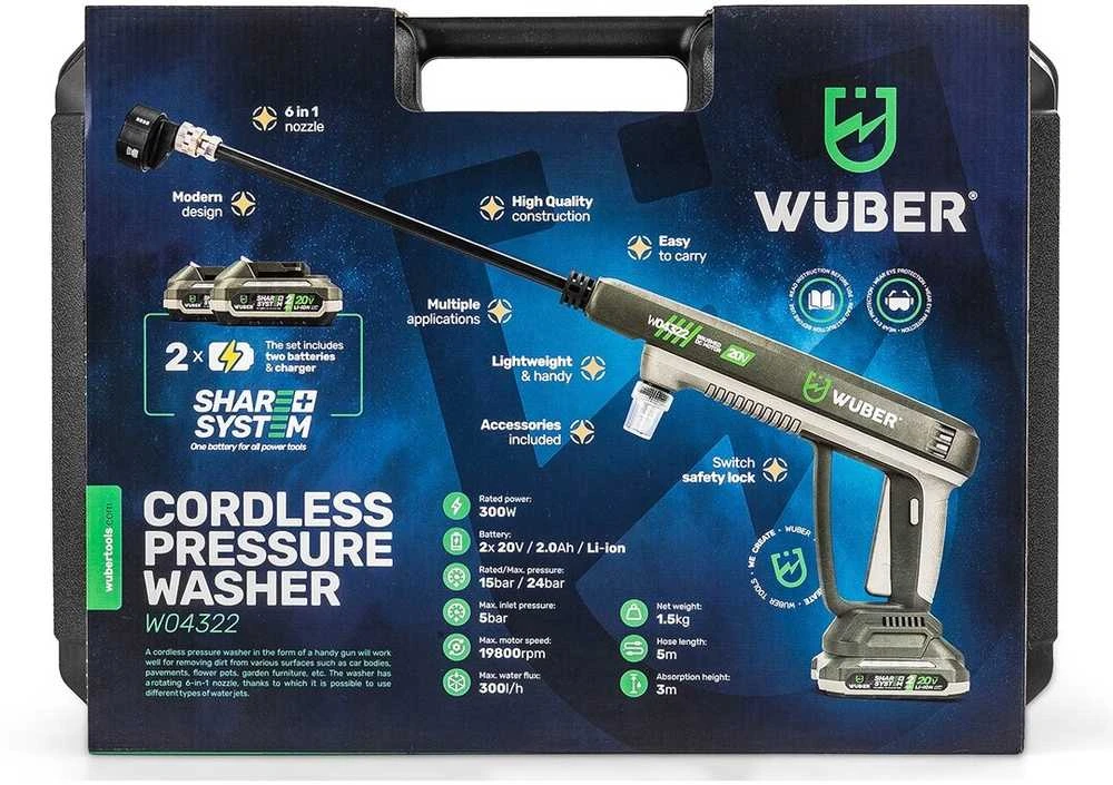 Akumuliatorinis aukšto slėgio plovimo įrenginys Wuber W04322 su 2,0Ah baterija