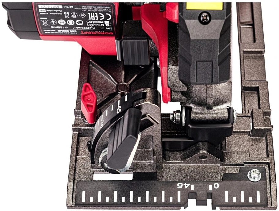 Akumuliatorinis diskinis pjūklas Worcraft 165mm 20V, Li-ION