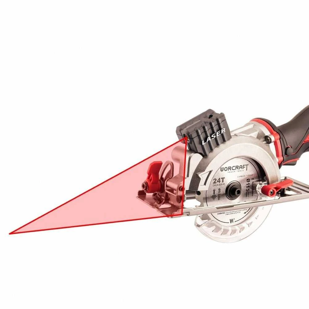 Akumuliatorinis diskinis pjūklas Worcraft 115mm su lazeriu 20V LI-ION