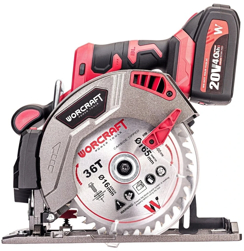 Akumuliatorinis diskinis pjūklas Worcraft 165mm 20V, Li-ION