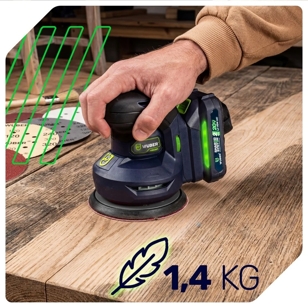 Akumuliatorinis ekscentrinis šlifuoklis Wuber W04301, 20V, 125mm, (be akumuliatoriaus)