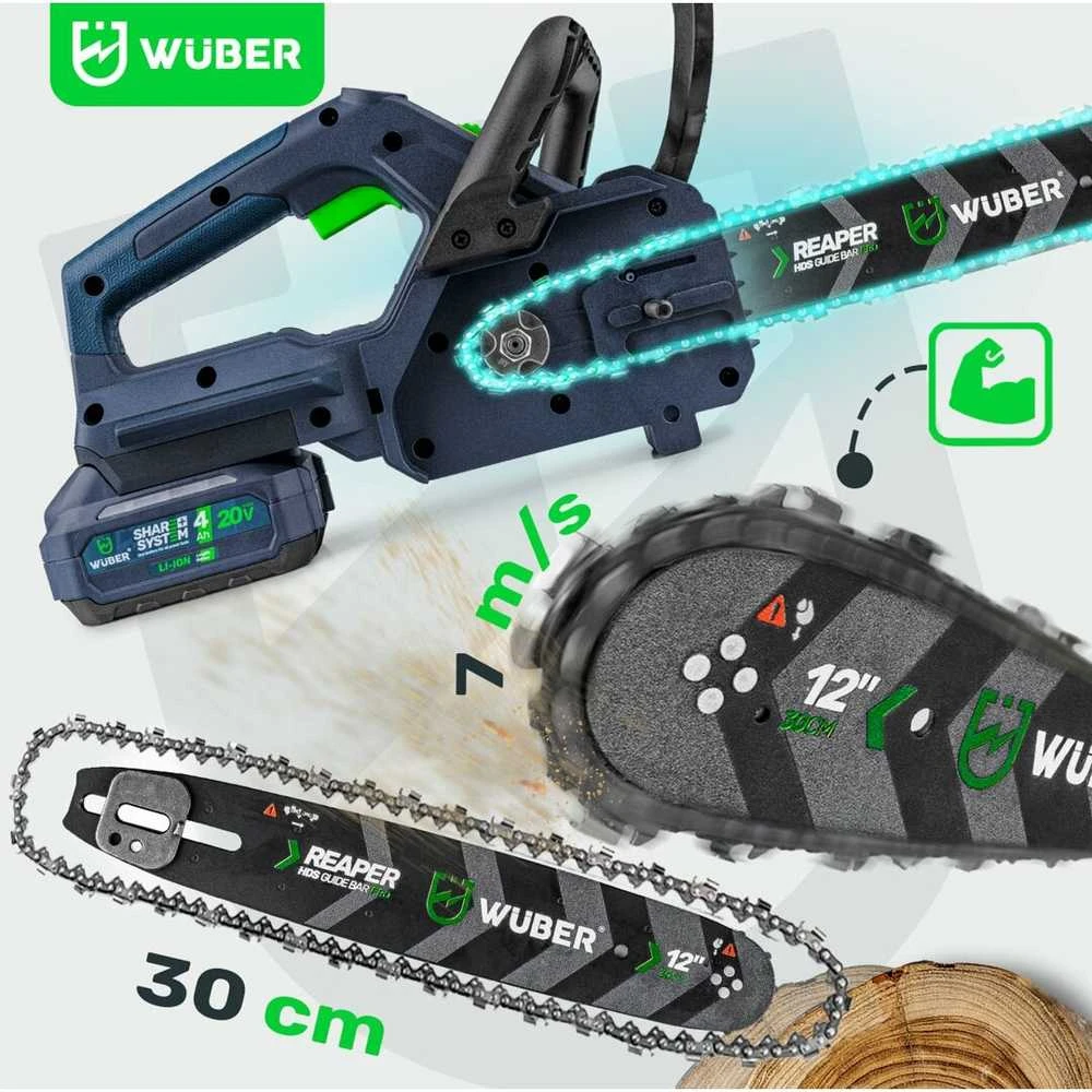 Akumuliatorinis grandininis pjūklas Wuber W04201, 20V