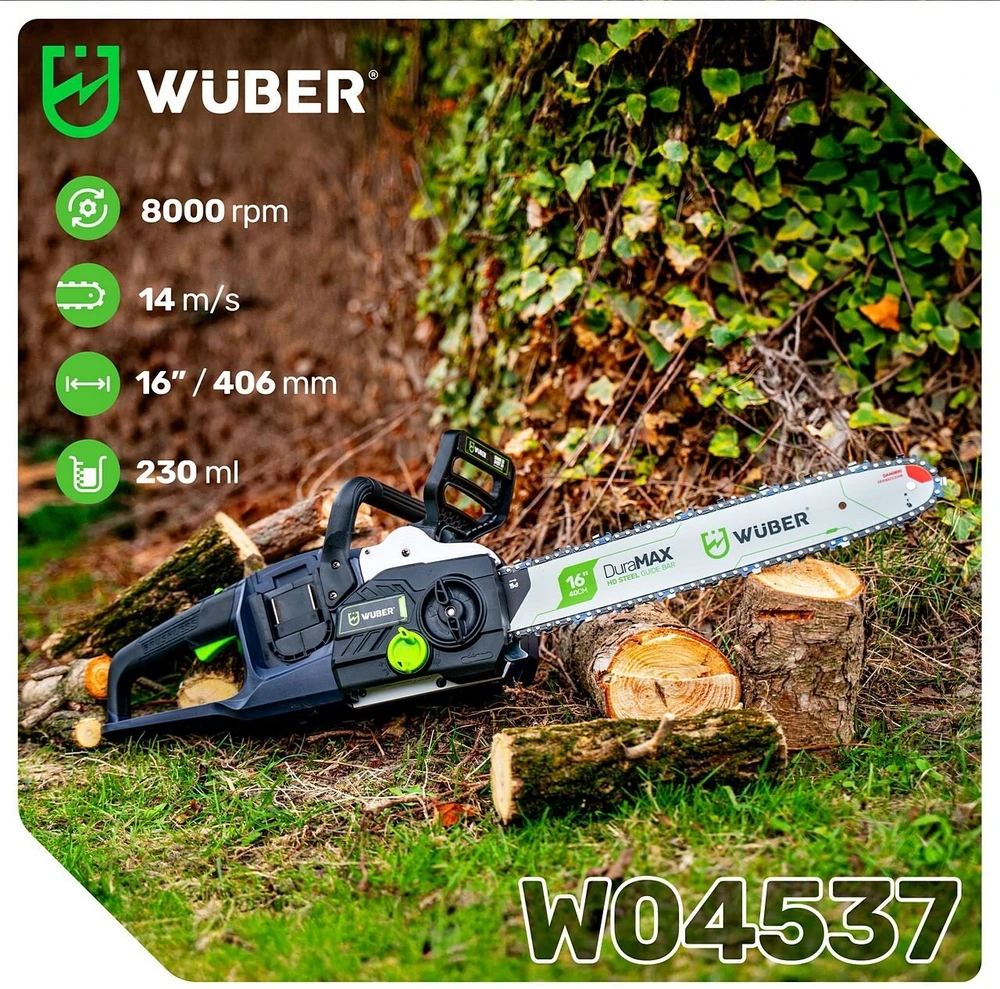 Akumuliatorinis grandininis pjūklas WUBER W04537, 40V 16", be akumuliatoriaus