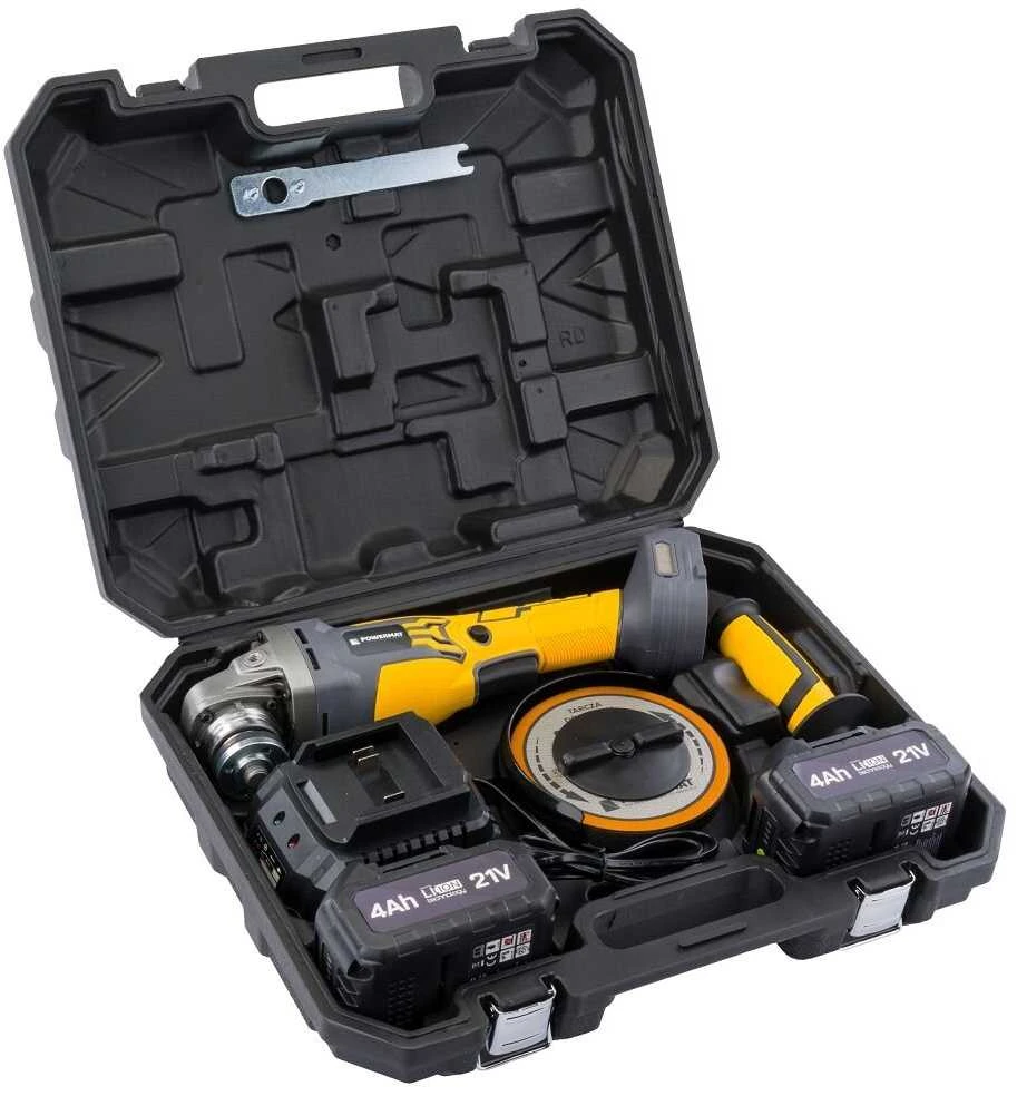 Akumuliatorinis kampinis šlifuoklis PowerMat, 21V Li-ion 125mm