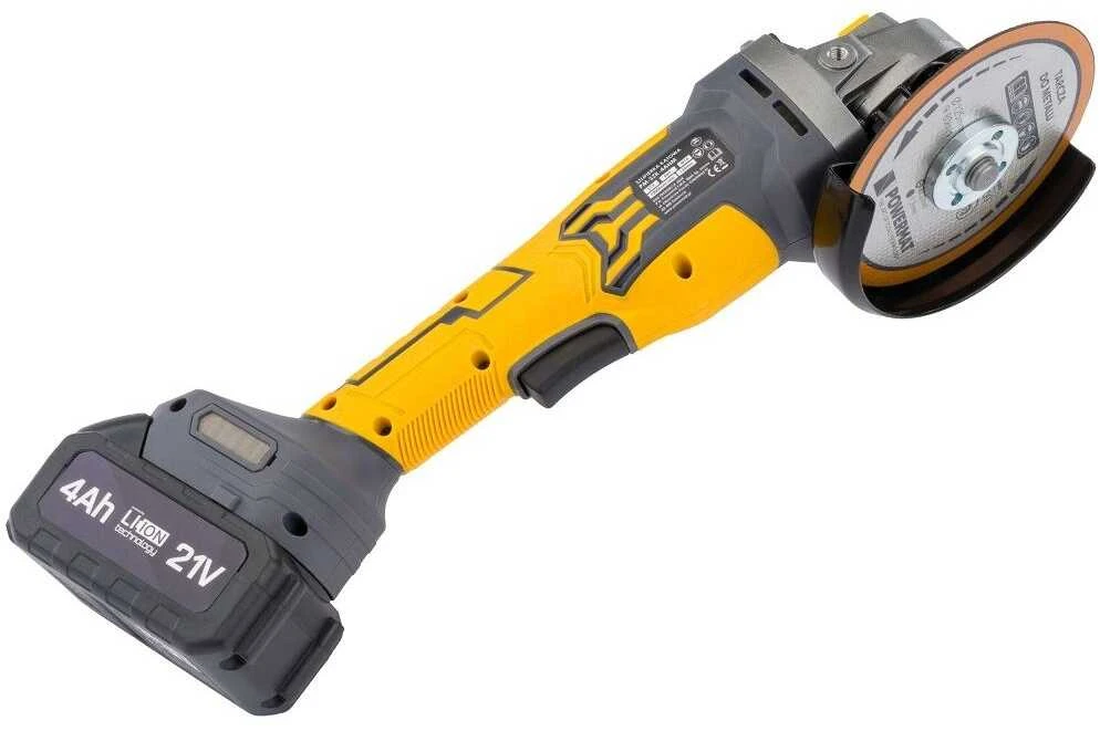 Akumuliatorinis kampinis šlifuoklis PowerMat, 21V Li-ion 125mm