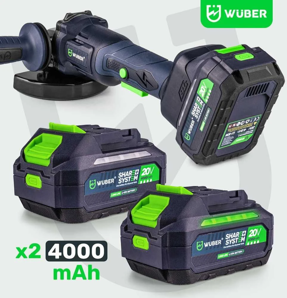 Akumuliatorinis kampinis šlifuoklis WUBER 20V