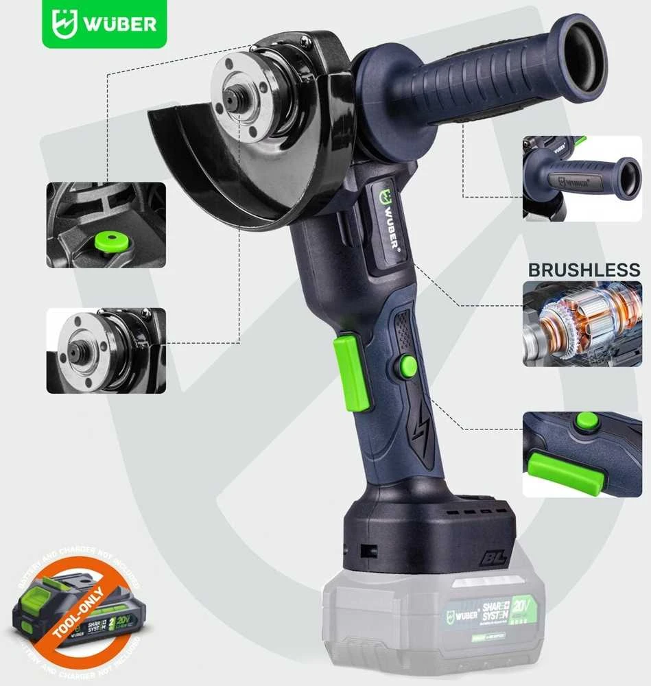Akumuliatorinis kampinis šlifuoklis WUBER 20V (be akumuliatoriaus)