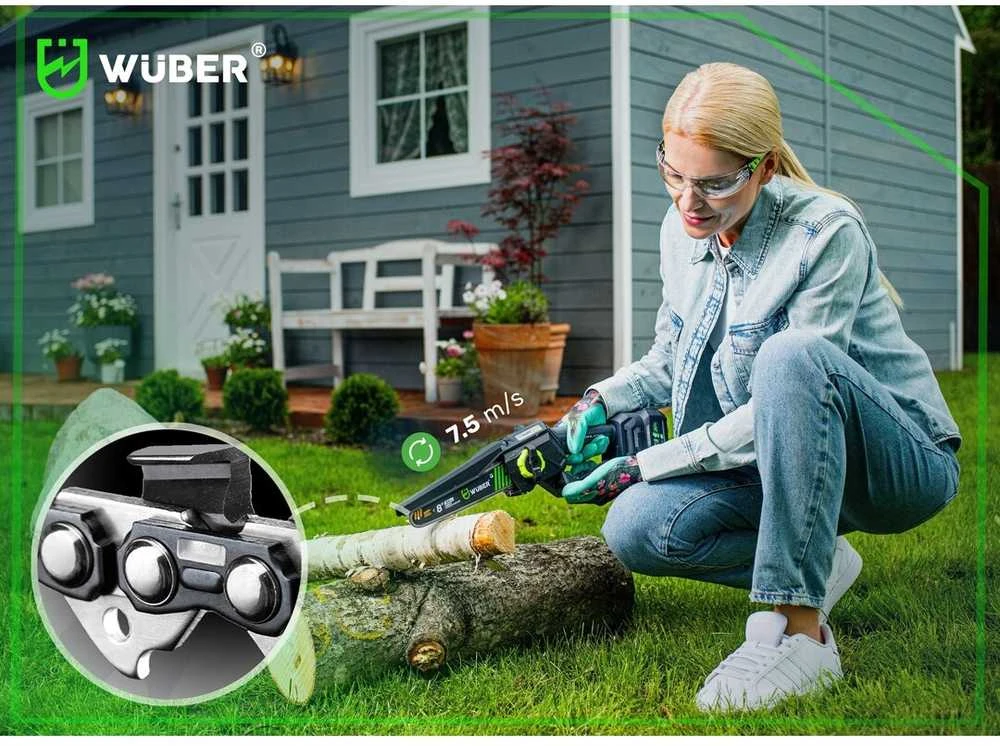 Akumuliatorinis mini grandininis pjūklas Wuber W04536, 20V su akumuliatoriumi ir įkrovikliu