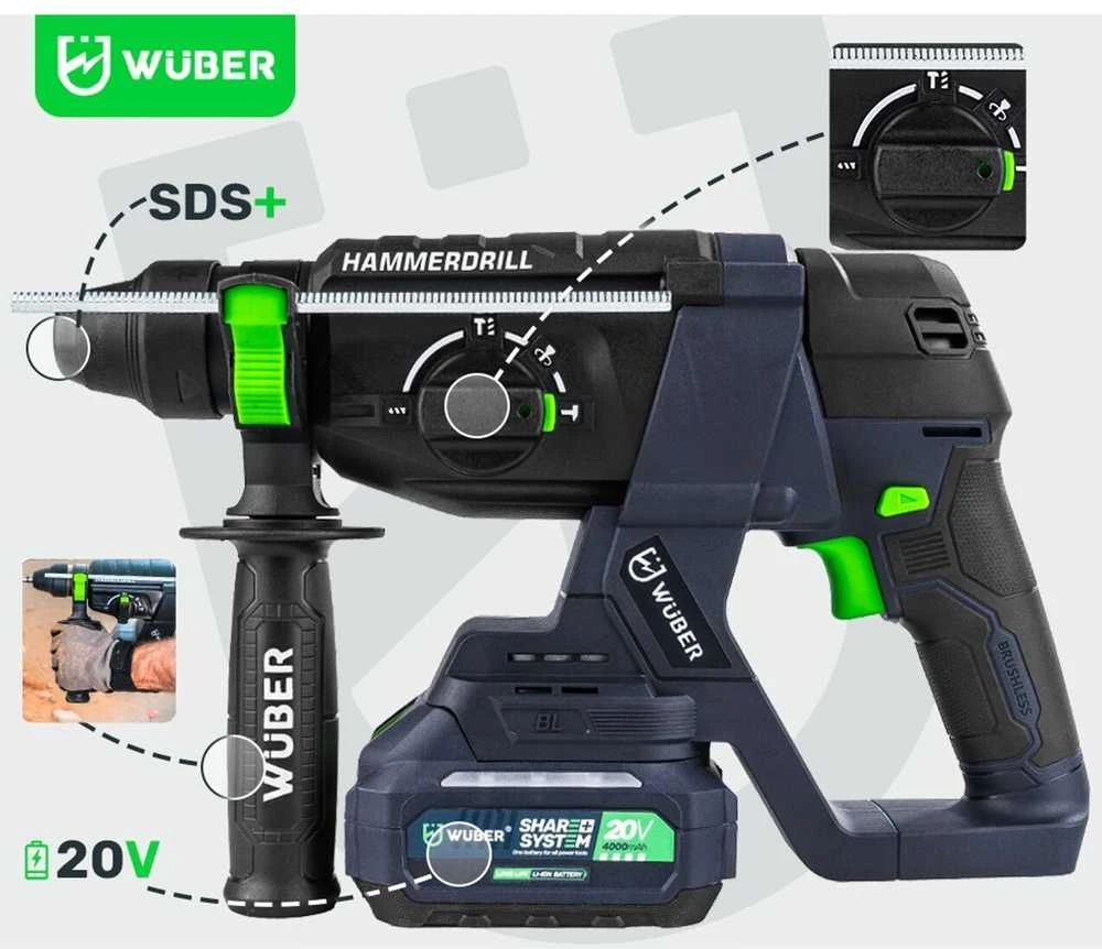 Akumuliatorinis perforatorius Wuber W04530 20V, 2.0Ah