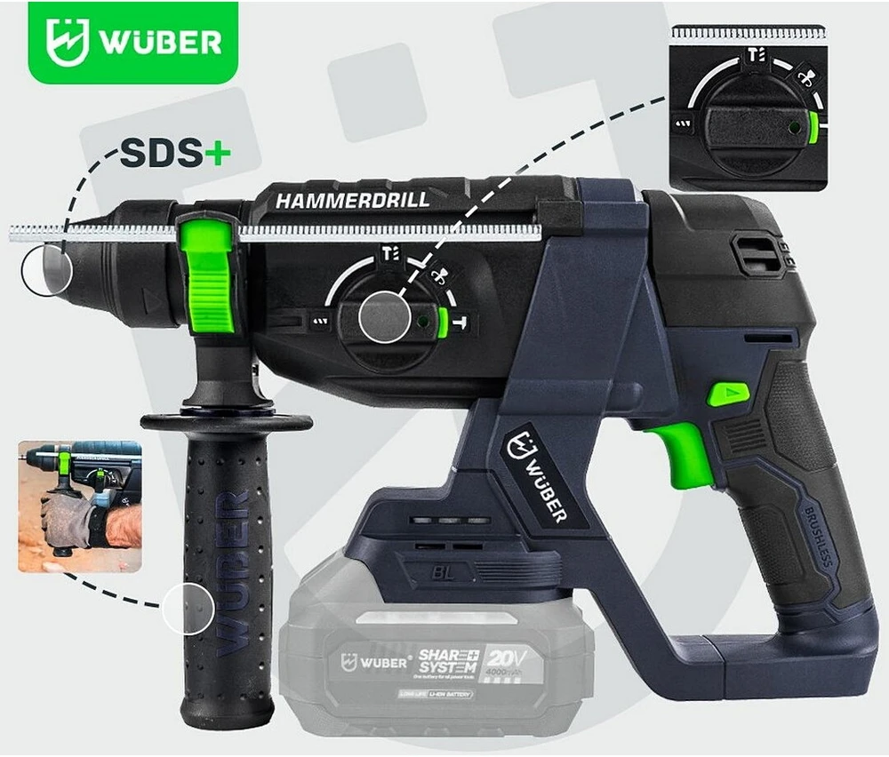 Akumuliatorinis perforatorius Wuber W04531 20V, (be akumuliatoriaus ir įkroviklio)