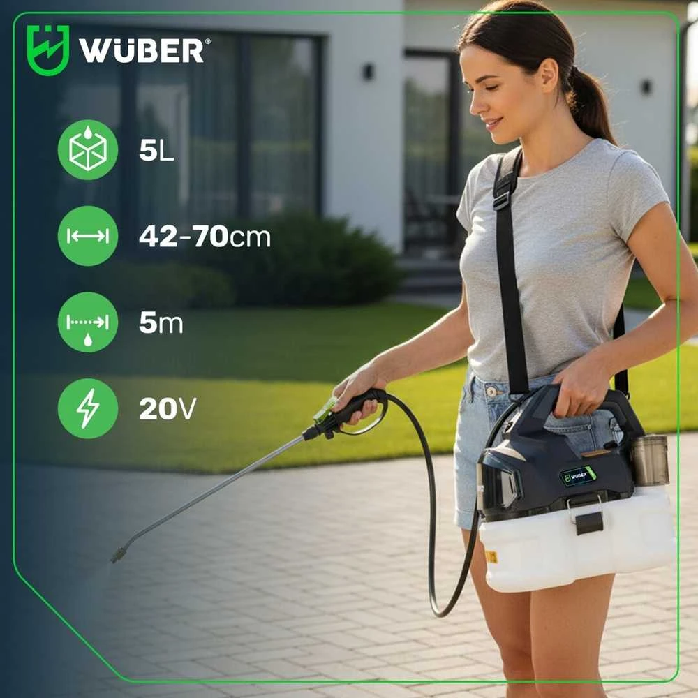 Akumuliatorinis slėginis purkštuvas Wuber 5l 20V be akumuliatoriaus