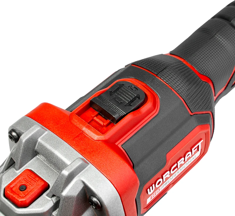 Akumuliatorinis šlifuoklis kampinis (plokščia galva) WORCRAFT 125mm 20V LI-ION (Be akumuliatoriaus ir įkroviklio)