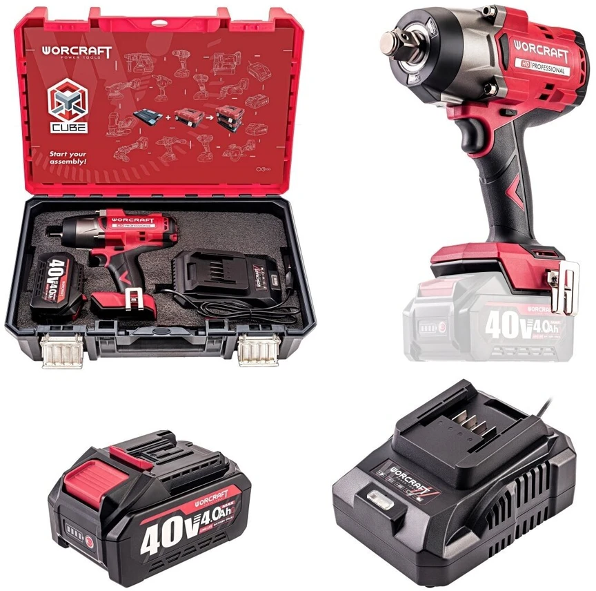 Akumuliatorinis smūginis veržliasukis WORCRAFT 3/4'' 2600Nm 40V LI-ION (pl.dėž.)