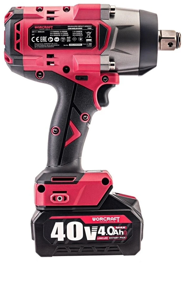 Akumuliatorinis smūginis veržliasukis WORCRAFT 3/4'' 2600Nm 40V LI-ION (pl.dėž.)