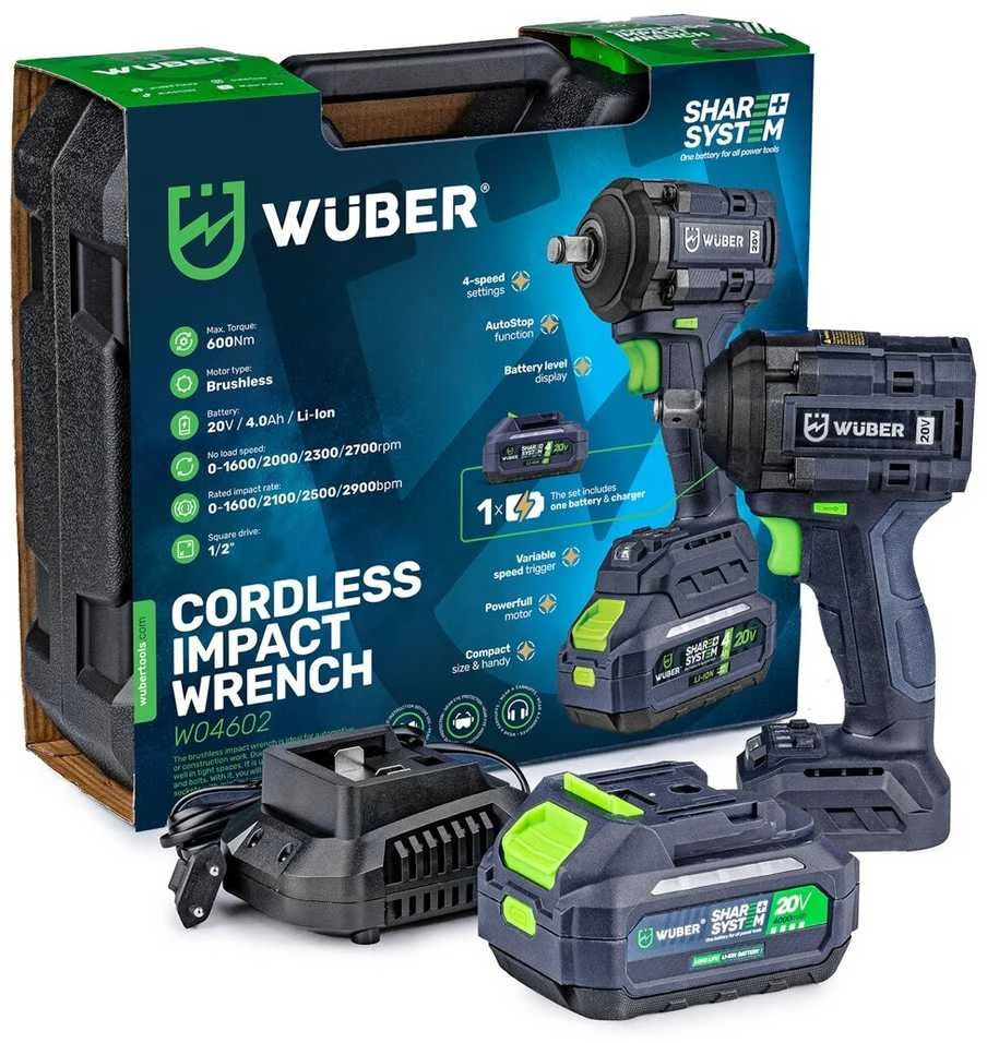 Akumuliatorinis smūginis veržliasukis Wuber W04602, 20V, 600 Nm