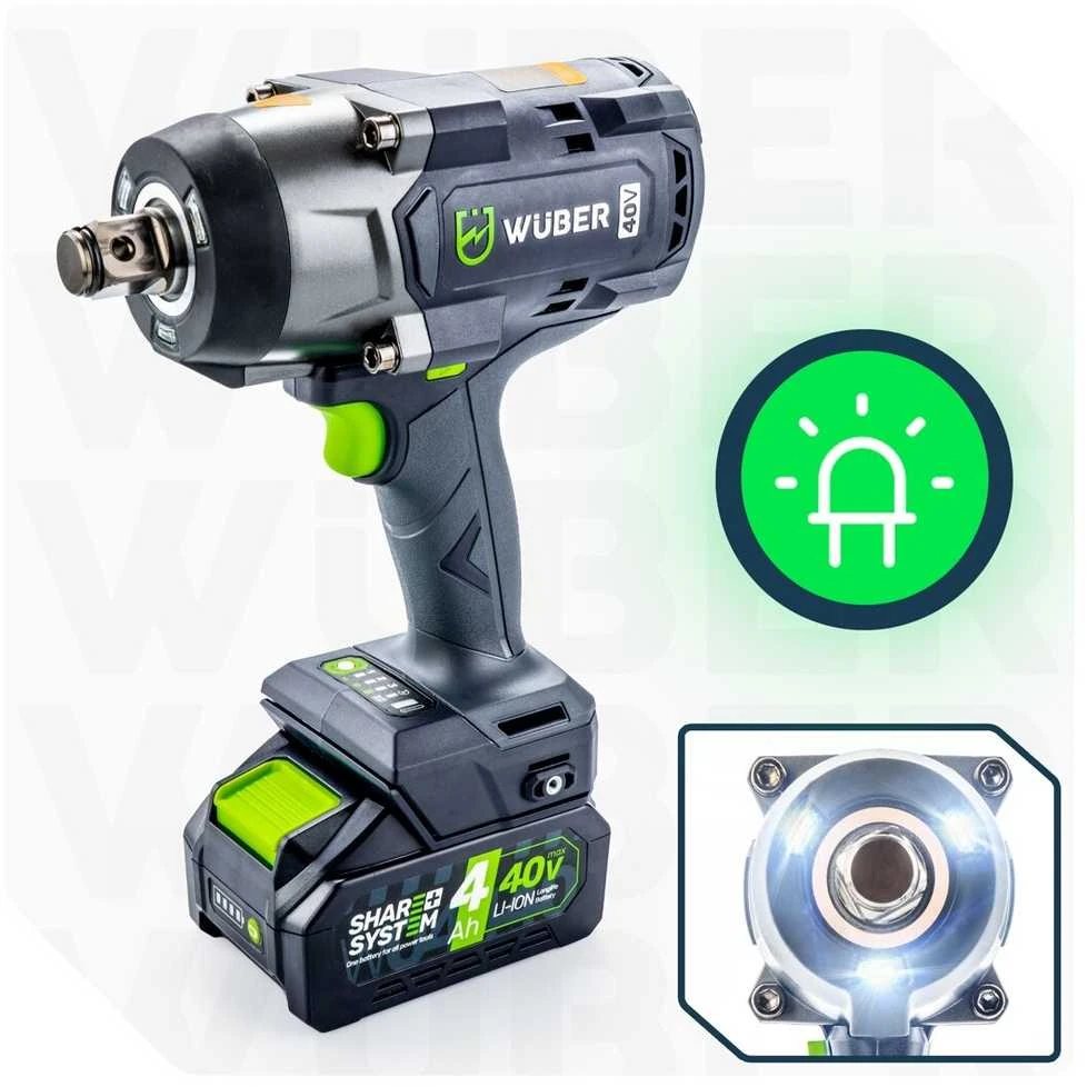 Akumuliatorinis smūginis veržliasukis Wuber W04605, 40 V, 2000 Nm