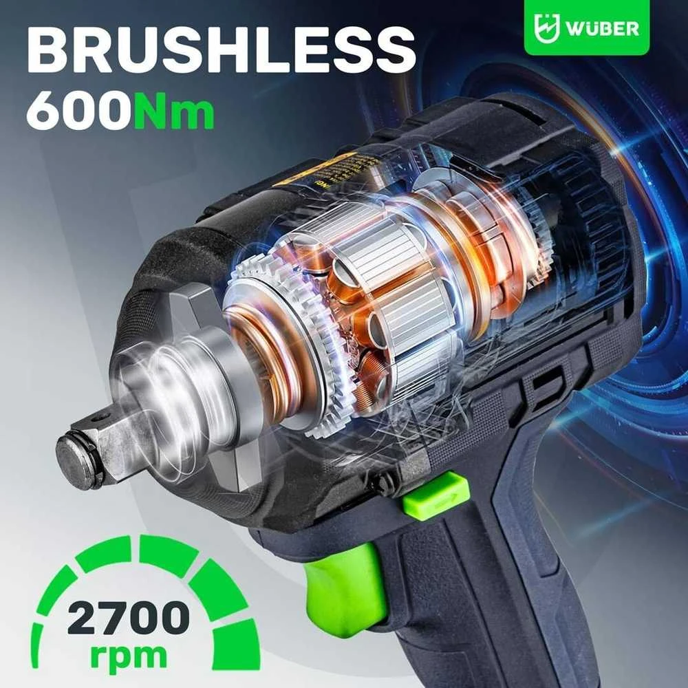 Akumuliatorinis smūginis veržliasukis Wuber W04602, 20V, 600 Nm