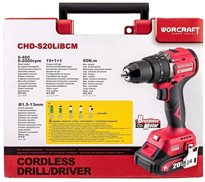 Akumuliatorinis suktuvas-gręžtuvas su kalimu WORCRAFT 20V LI-ION, 2x2.0Ah