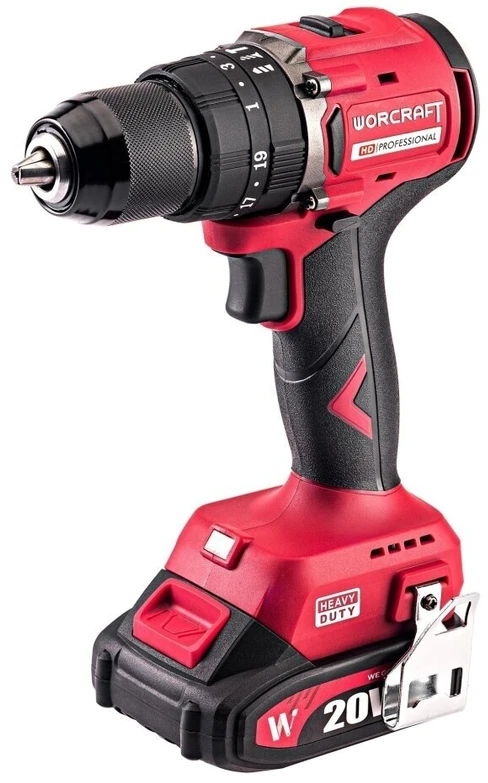 Akumuliatorinis suktuvas-gręžtuvas su kalimu WORCRAFT 20V LI-ION, 2x2.0Ah