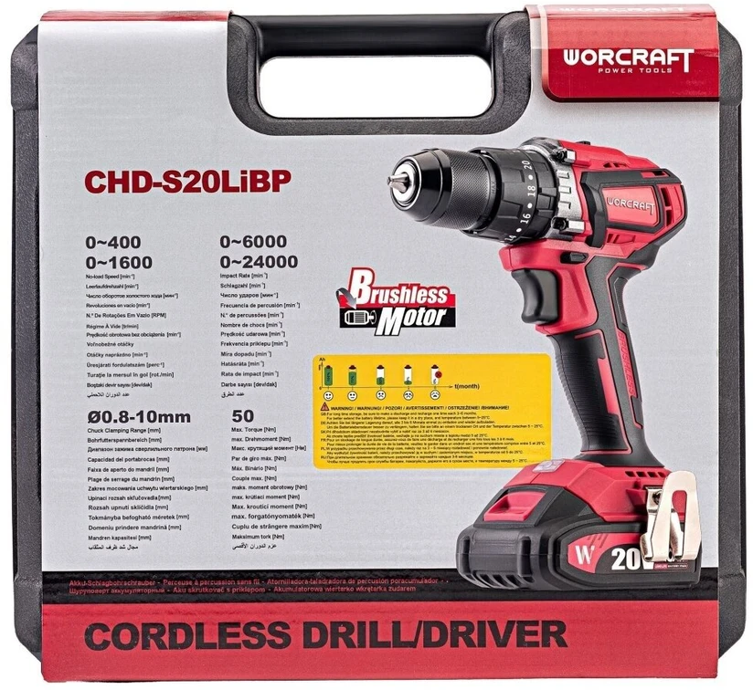 Akumuliatorinis suktuvas-gręžtuvas WORCRAFT CHD-S20LiB 20V LI-ION, 2x2.0Ah