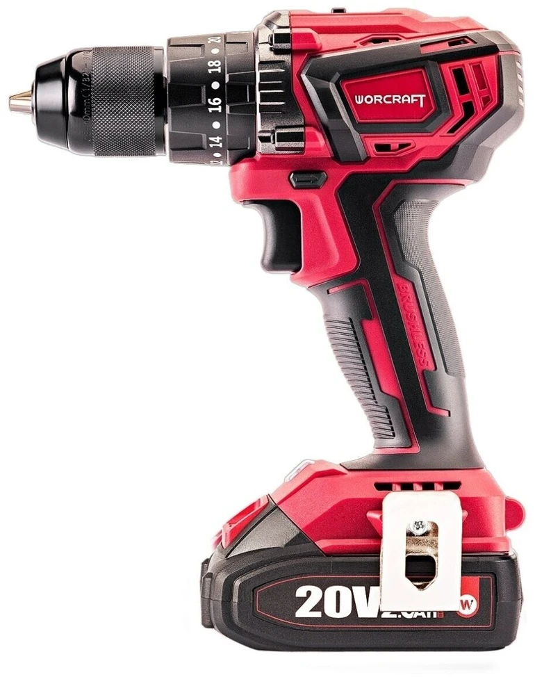 Akumuliatorinis suktuvas-gręžtuvas Worcraft su kalimu 20V LI-ION ir priedais 78 vnt., 2x2.0Ah
