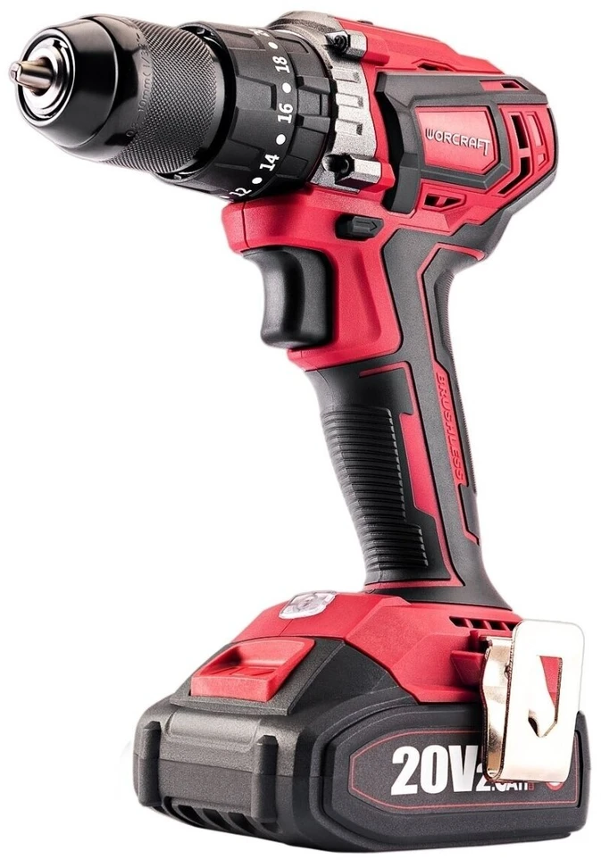 Akumuliatorinis suktuvas-gręžtuvas Worcraft su kalimu 20V LI-ION ir priedais 78 vnt., 2x2.0Ah