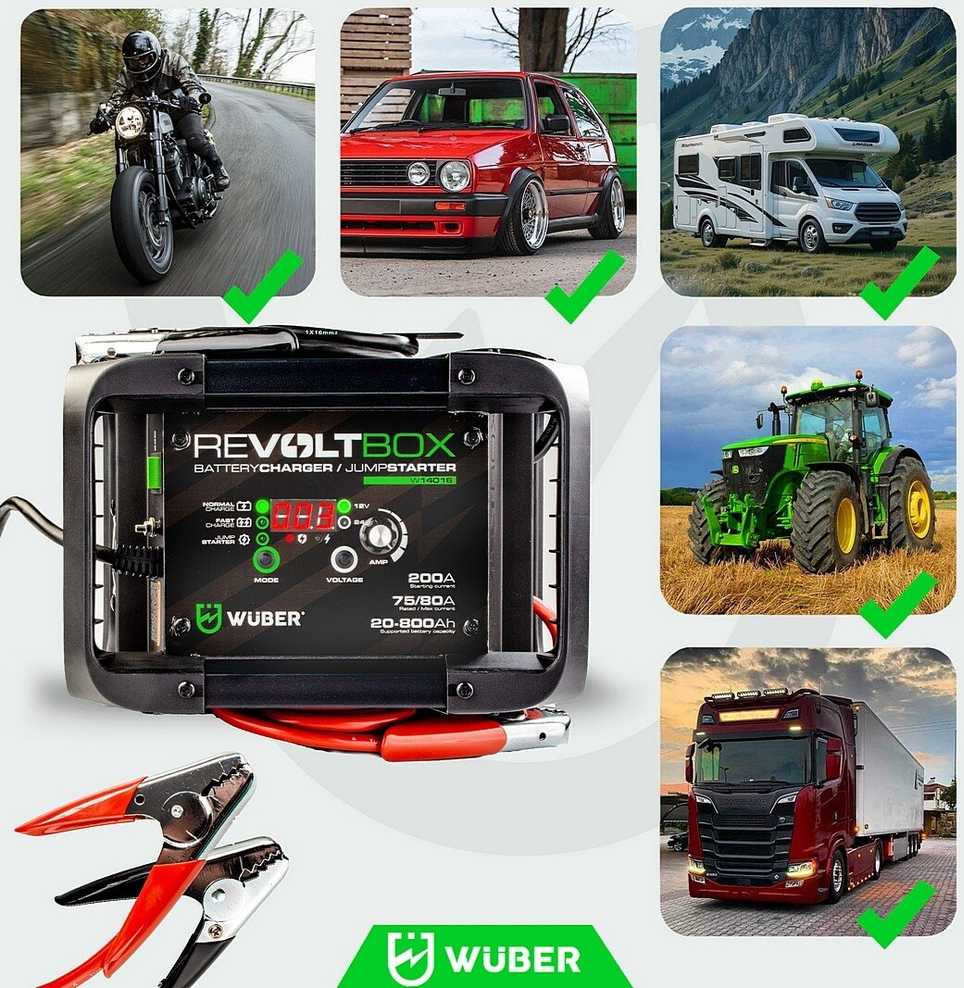 Automatinis akumuliatoriaus įkroviklis su paleidimo funkcija Wuber W14016, 200A