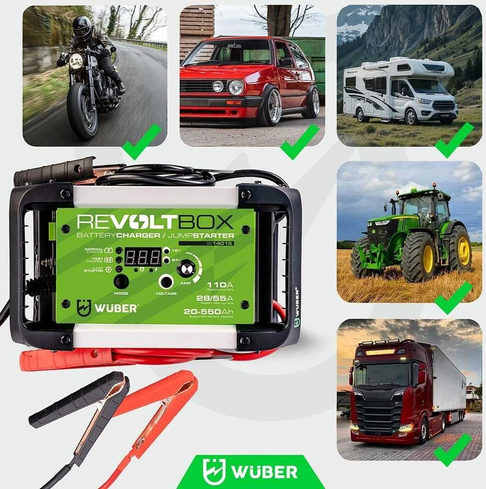 Automatinis akumuliatoriaus įkroviklis su paleidimo funkcija Wuber W14015, 110A