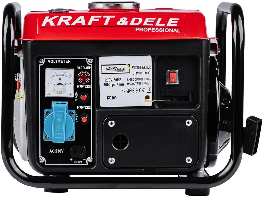 Benzininis dvitaktis elektros generatorius Kraft & Dele KD109, 1200W 12V/230V