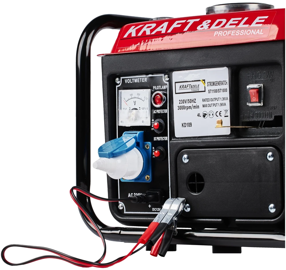 Benzininis dvitaktis elektros generatorius Kraft & Dele KD109, 1200W 12V/230V