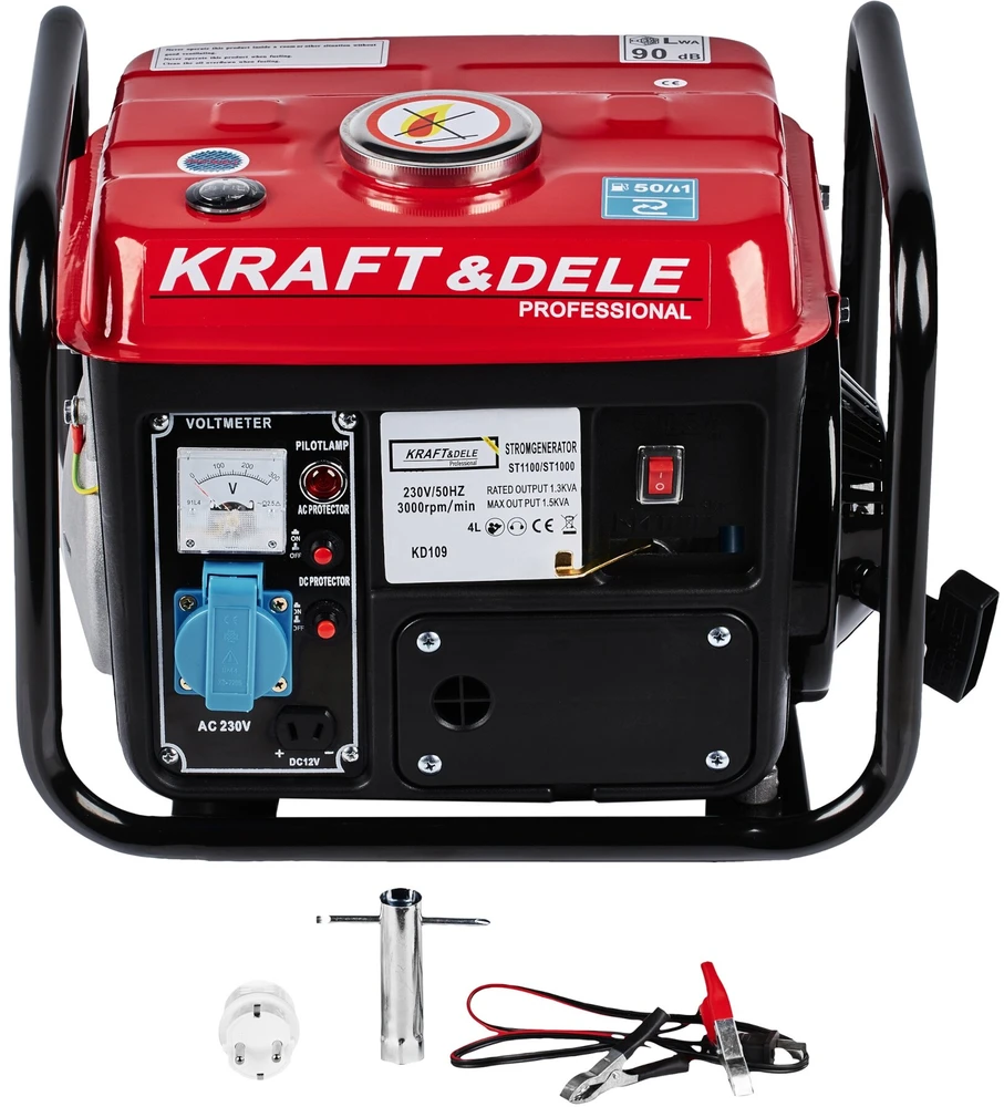 Benzininis dvitaktis elektros generatorius Kraft & Dele KD109, 1200W 12V/230V