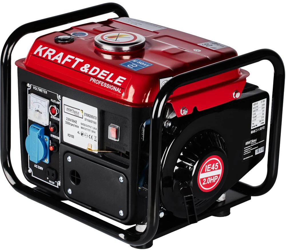 Benzininis dvitaktis elektros generatorius Kraft & Dele KD109, 1200W 12V/230V