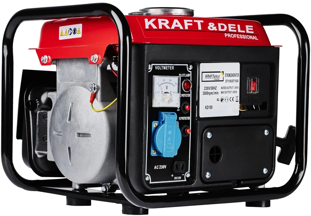 Benzininis dvitaktis elektros generatorius Kraft & Dele KD109, 1200W 12V/230V