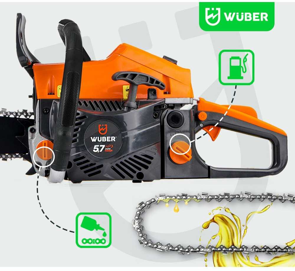 Benzininis grandininis pjūklas WUBER 16"-18" 3,8 kW/5,2AG