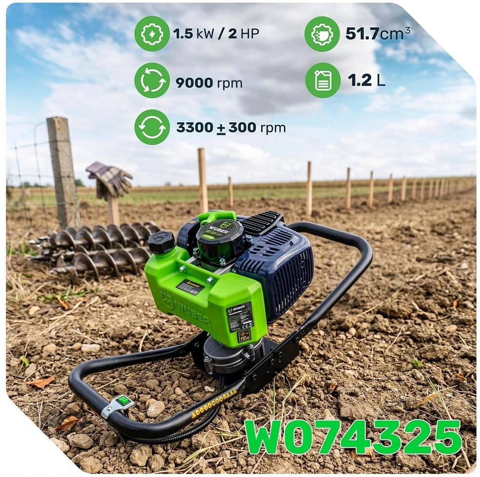 Benzininis žemės grąžtas Wuber W74325, su trim grąžtais