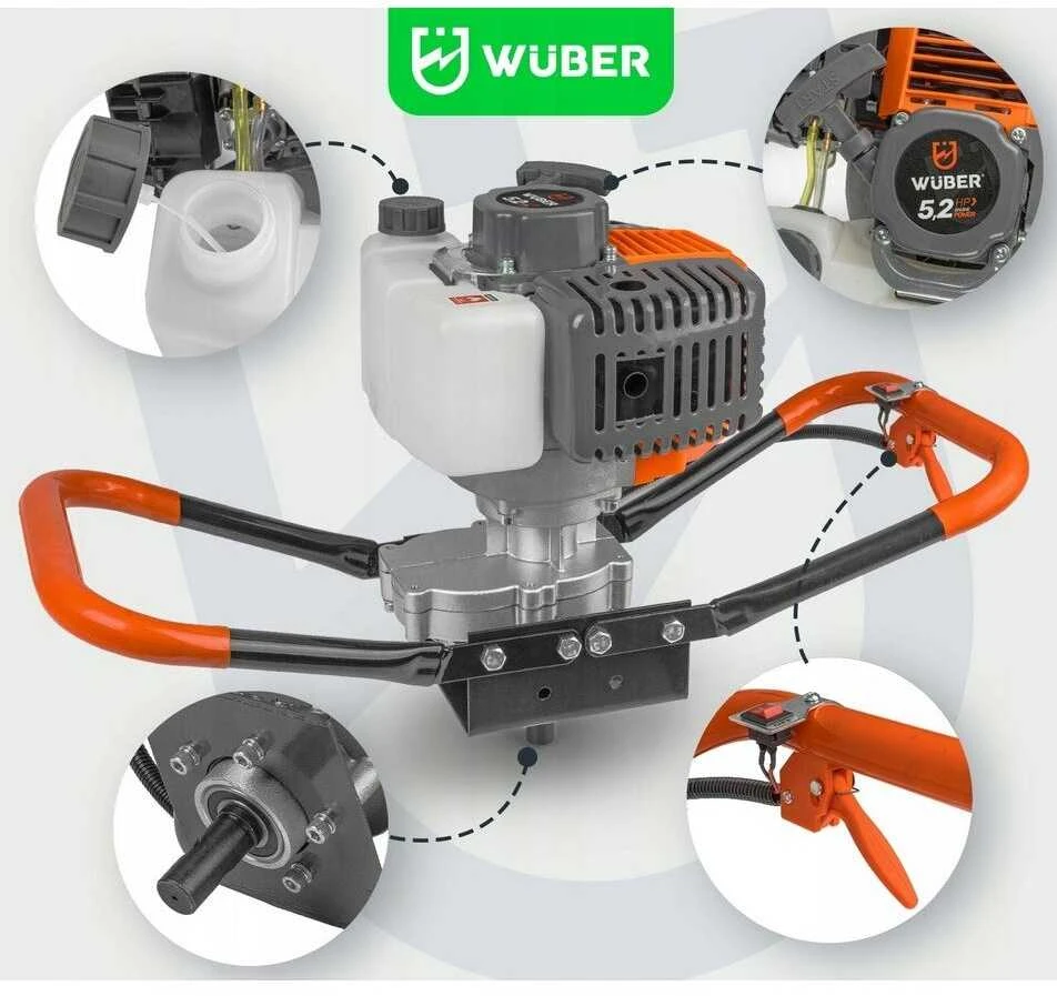 Benzininis žemės grąžtas WUBER WR-GD-520 su priedais