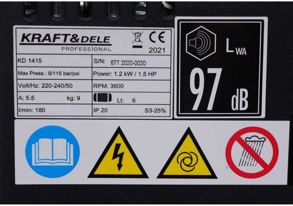 Betepalinis oro kompresorius Kraft & Dele KD1415, 6L, 8bar