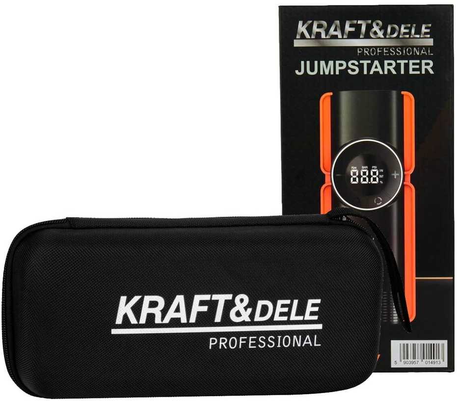 Daugiafunkcinis įkroviklis-paleidėjas su kompresoriumi ir LED žibintu Kraft & Dele KD5492, 1200A, 12 V, 10000 mAh