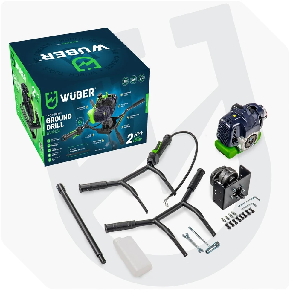 Dviejų asmenų benzininis žemės grąžtas Wuber W74326, 1,5 kW/2,0 AG