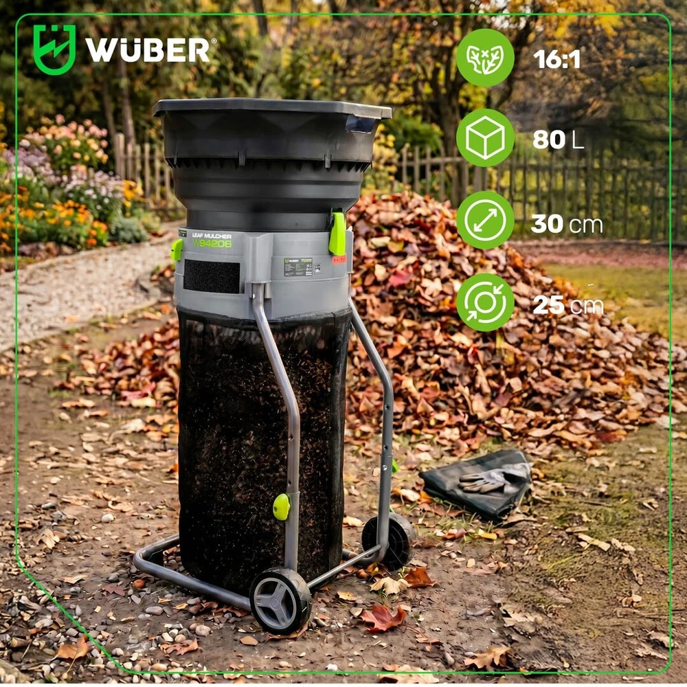 Elektrinis lapų smulkintuvas Wuber 1800 W, 80 l